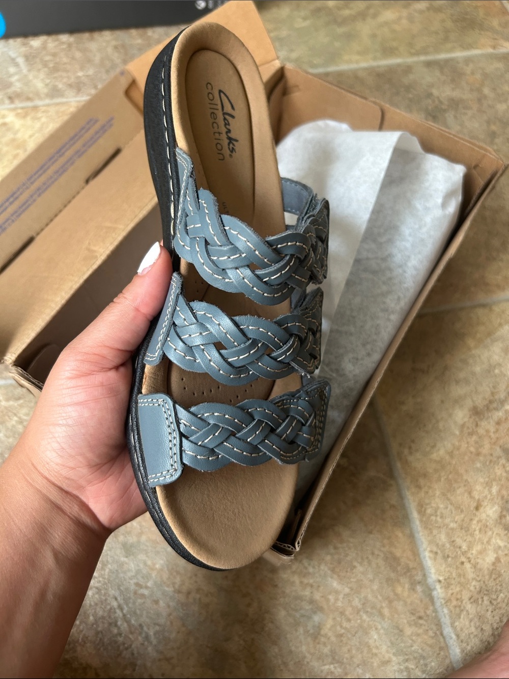 Clarks Blue Braided Leather Triple-Strap Sandals - Picture 5 of 6